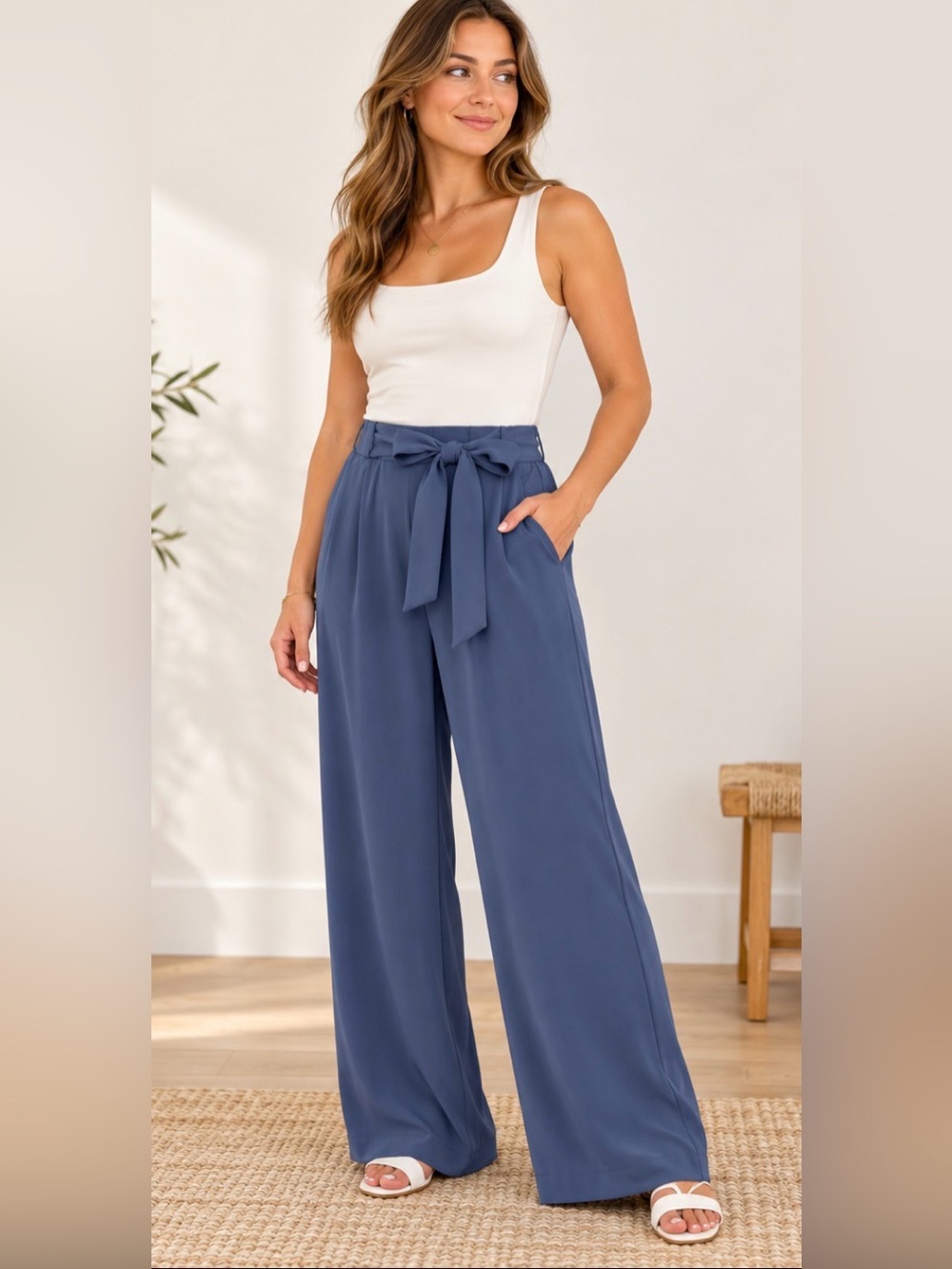 Lululemon Noir Pant Woven Gatsby Blue Wide Leg Tie Waist Size 12